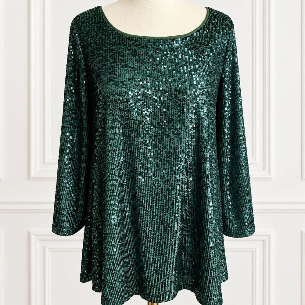 Alex Evenings Formal top sequin green XL